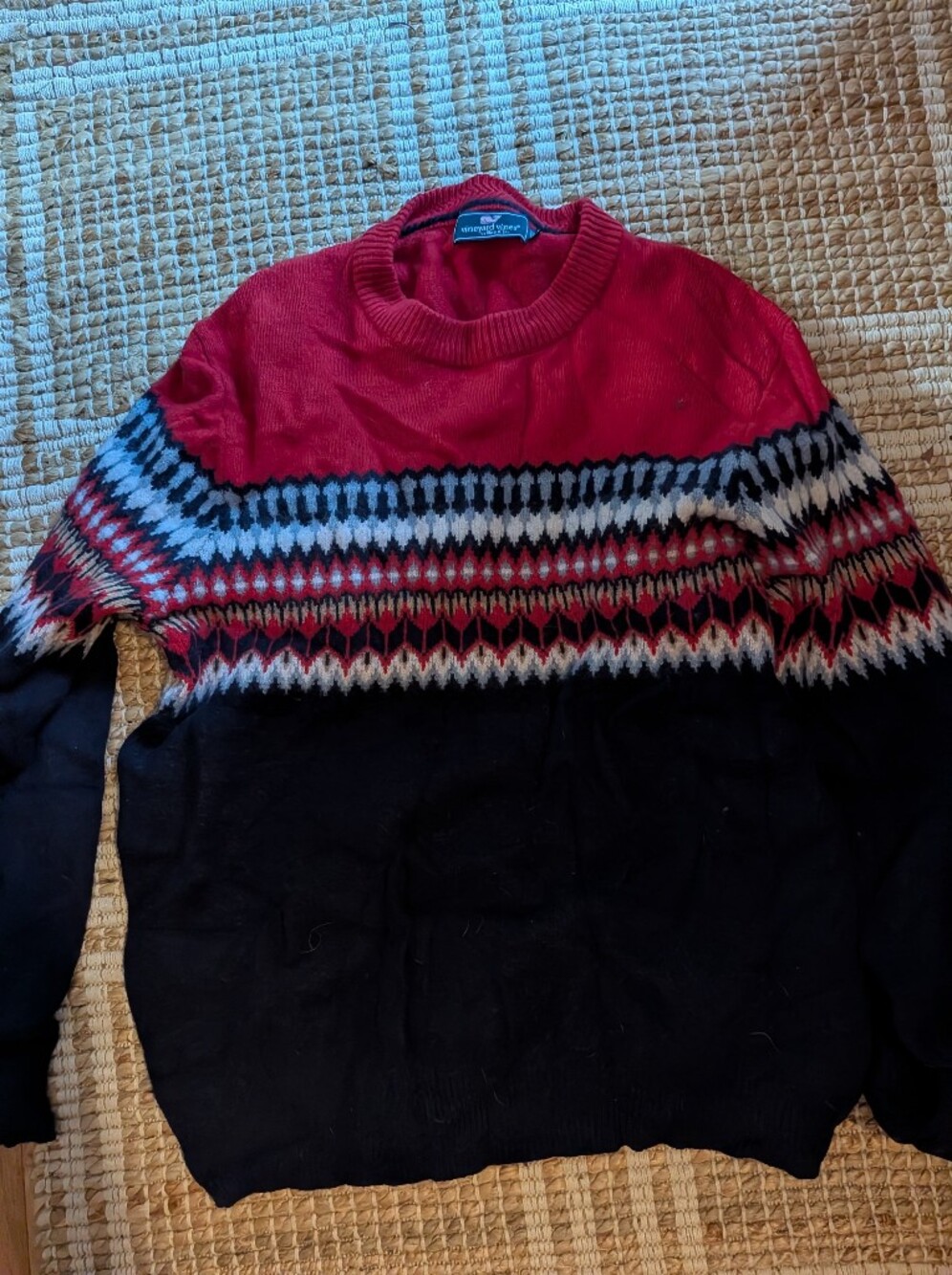 Men's Red and Black Nordic Pattern Sweater